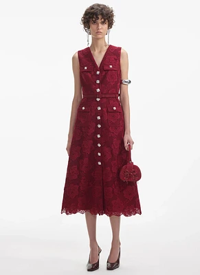 Burgundy Lace Button Midi Dress