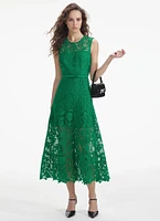 Green Lace Sleeveless Midi Dress