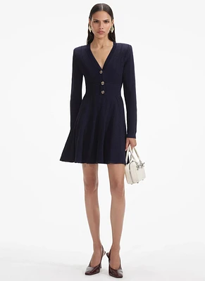 Navy Pointelle Knit Mini Dress