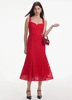 Red Lattice Lace Midi Dress