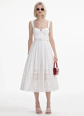 White Cotton Broderie Midi Dress