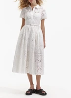 White Cotton Embroidery Midi Dress