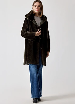 Hooded Shearling Car Coat