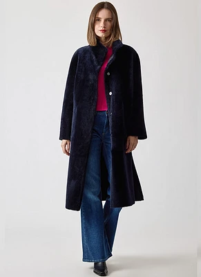 Long Belted Shearling Coat