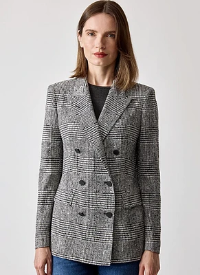 Parigi Black and White Boucle Check Double-Breasted Blazer