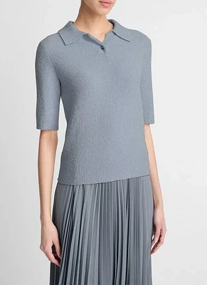 Soft Bouclé Short Sleeve Polo Sweater