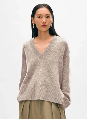 Cashmere Side Slit V Neck