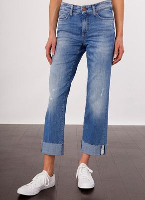 Paris Stripe Cuff Straight-Leg Jeans