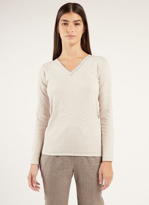 Cotton Jersey V-Neck Long-Sleeve T-Shirt