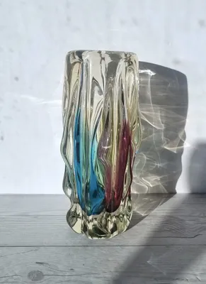 Sanyu Glassworks Narumi Rainbow Sommerso Trailing Rain Statement Vase, 60s-70s