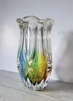 Sanyu Glassworks Narumi Rainbow Sommerso Gathered Pleats Statement Vase, 60s-70s