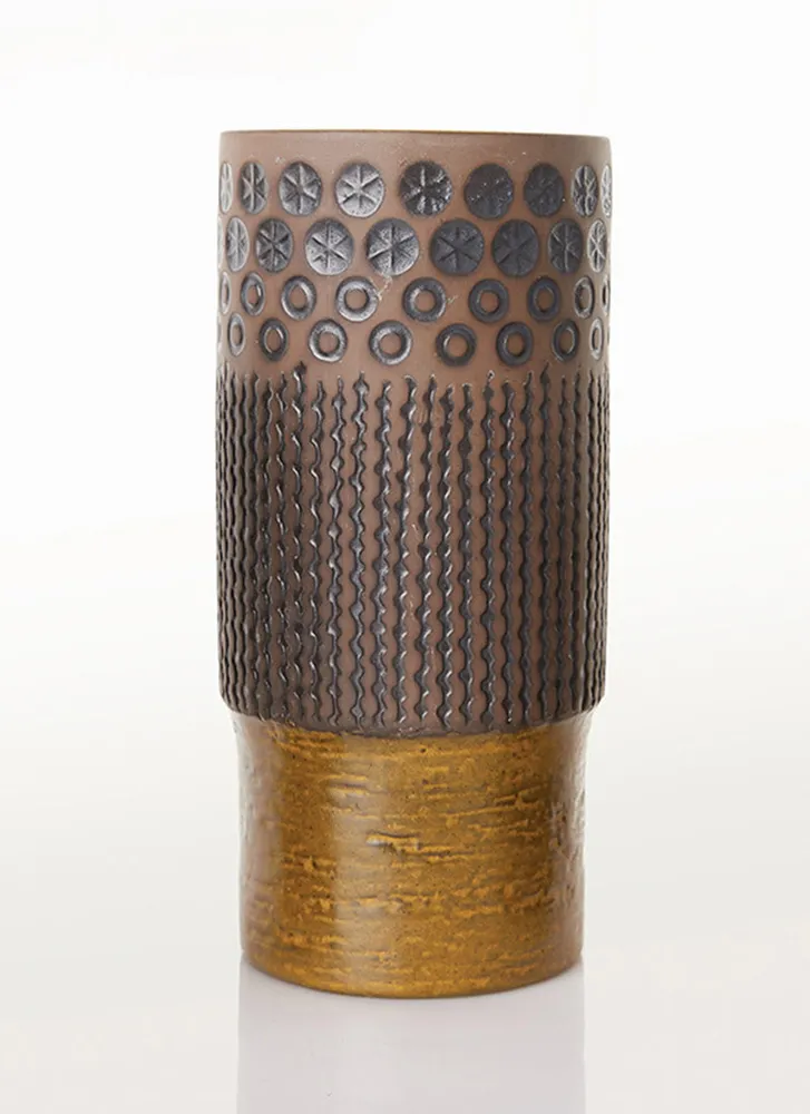 Mari Simmulson Chartreuse and Taupe Textured Vase