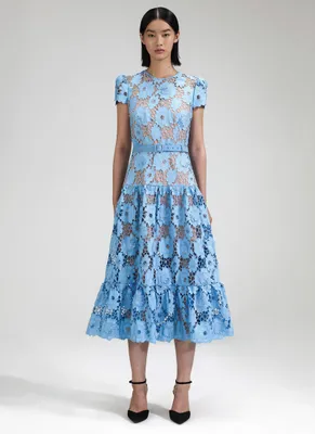 3D Cotton Lace Midi Dress