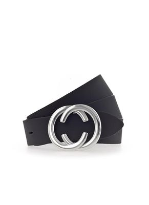 Double 'C' Silver Buckle Leather Belt