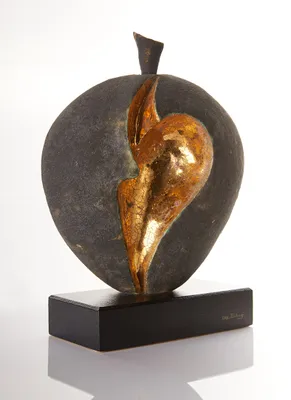 Alf Ekberg Black Stoneware Gold Gilding Damson Sculpture