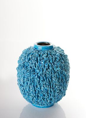 Gunnar Nylund Chamotte 'Hedgehog' Series, Sculpted Turquoise Vase