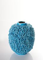 Gunnar Nylund Chamotte 'Hedgehog' Series, Sculpted Turquoise Vase