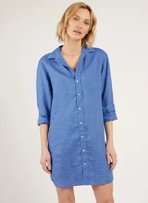 Mary Blue Linen Shirt Dress