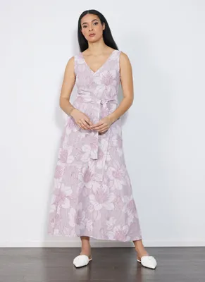 Waist-Tie Midi Floral Dress