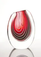Vicke Lindstrand Modernist Red and White Stripe Sommerso Vase, 1950s