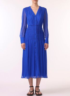 Chiffon Long-Sleeve Midi Dress
