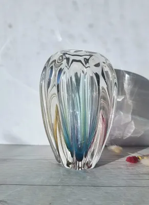 Sanyu Glassworks Narumi Rainbow Sommerso Abstract Cacao Pod Vase, 60s-70s