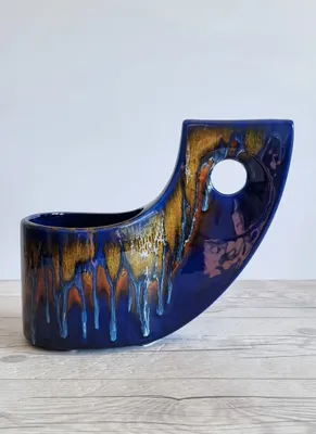 Bertoncello Midnight Fire Glaze Sculptural Winged Vase, 1970s-1980s
