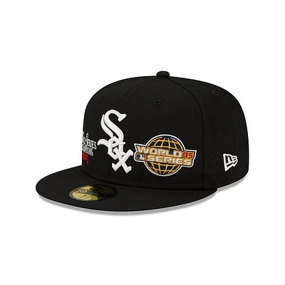 Chicago White Sox New Era MLB 59Fifty 5950 Fitted Hat Royal Black Crown/Visor Logo with World Series Champions 2005 Patches Gray UV