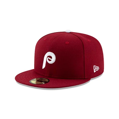 (Youth) Philadelphia Phillies New Era MLB 59FIFTY 5950 Kids Fitted Cap Hat Cardinal Crown/Visor White Logo