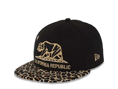California Republic New Era 59FIFTY 5950 Fitted Cap Hat Black Crown Khaki/Black Leopard Print Visor Logo