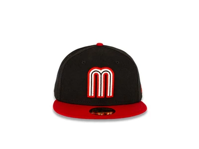 Mexico New Era World Baseball Classic 59FIFTY 5950 Fitted Cap Hat Black Crown Red Visor White/Black/Red Logo UV