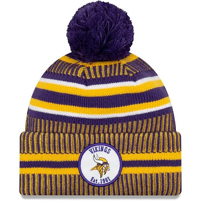 Minnesota Vikings New Era NFL Cuffed Pom Knit Beanie Hat /Purple Crown/Visor Team Color Logo ( Sideline