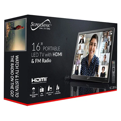 SuperSonic 16” Portable LED TV with HDMI & FM Radio