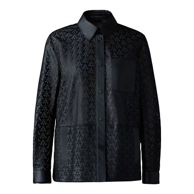 Mackage Abella Perforated Leather Overshirt Jacket Black, Size: