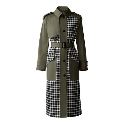 Mackage Akili-pl Single-breasted Plaid Trench Coat Light Military, Size: