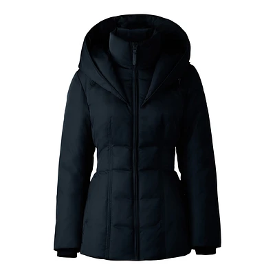 Mackage Alana Tech Satin Medium Down Jacket Black, Size: