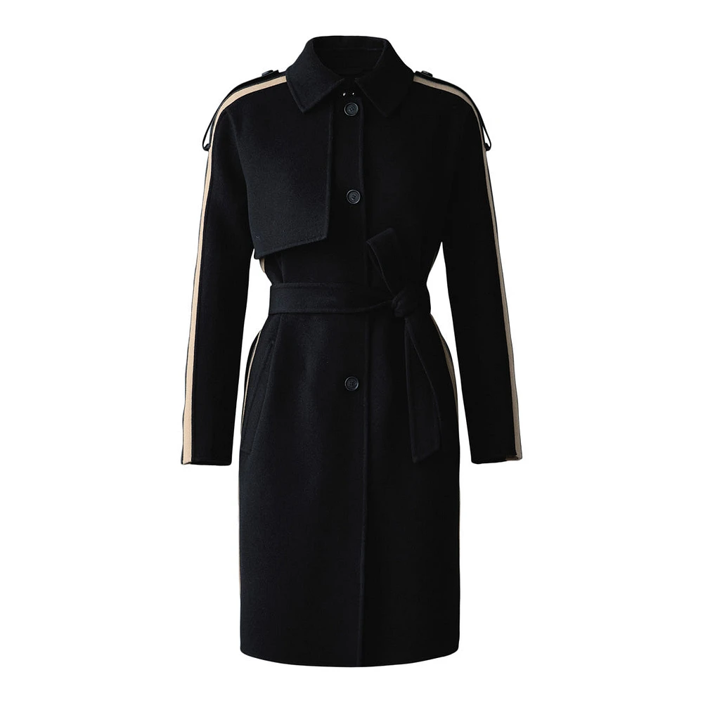 Mackage Aliza Double-face Wool Stripe Trench Coat Size: