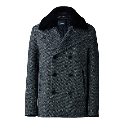 Mackage Cole-hb Wool Herringbone Jacket With Shearling Collar Black-white, Size: