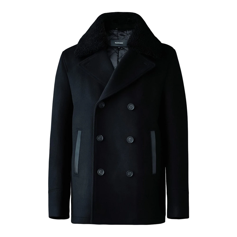 Mackage Cole Wool Double-breasted Jacket With Shearling Collar Size: