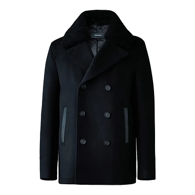 Mackage Cole Wool Double-breasted Jacket With Shearling Collar Size: