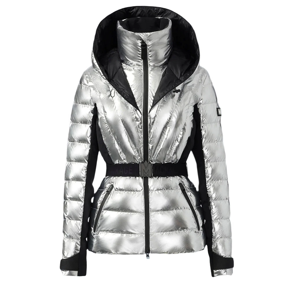Mackage Elita Metallic Light Down Ski Jacket With Removable Hood Silver, Size: