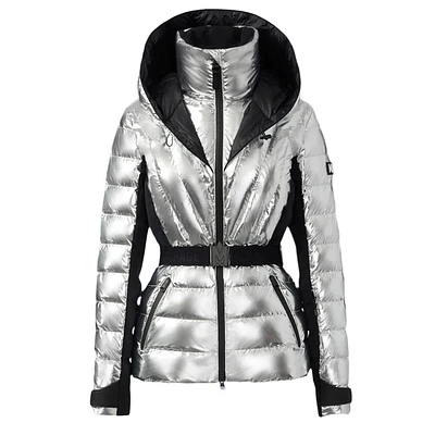 Mackage Elita Metallic Light Down Ski Jacket With Removable Hood Silver, Size: