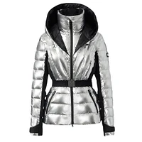 Mackage Elita Metallic Light Down Ski Jacket With Removable Hood Silver, Size: