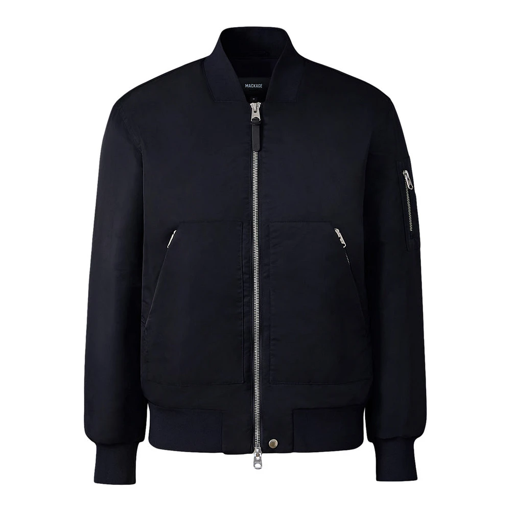 Mackage Emilio Satin Bomber Jacket Navy, Size: