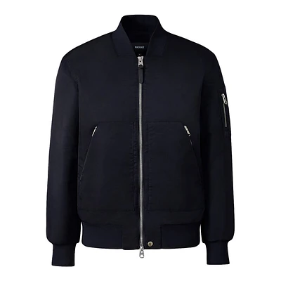 Mackage Emilio Satin Bomber Jacket Navy, Size: