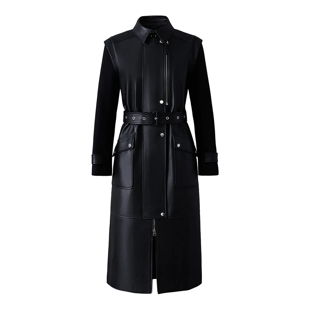 Mackage Evelina 2-in-1 Long Lamb Leather Coat With Removable Sleeves Size: