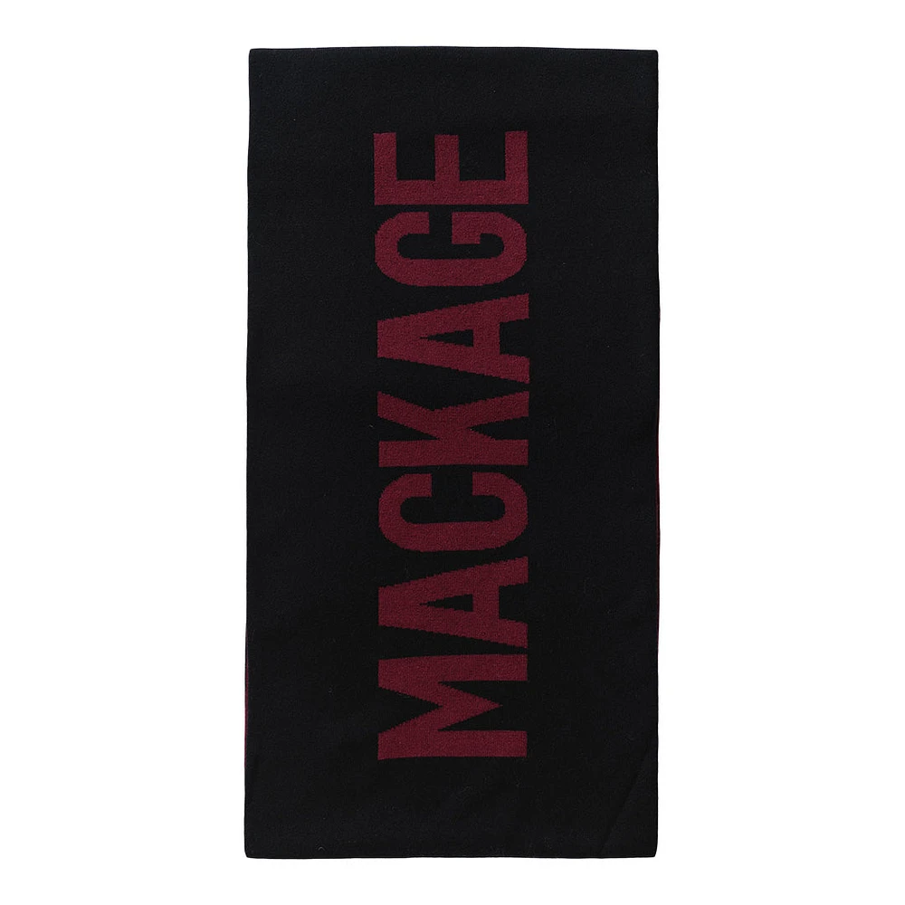Mackage Juno 2-in-1 Merino Blend Logo Scarf In Black-garnet, Size: O/s