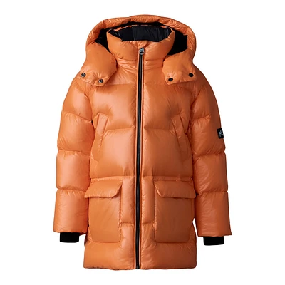 Mackage Kennie Lustrous Light Down Parka With Hood For Kids (8-14 Years) Flame, Size: