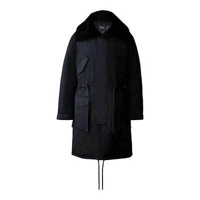 Mackage Leon Shearling Collar Down Parka Black, Size: