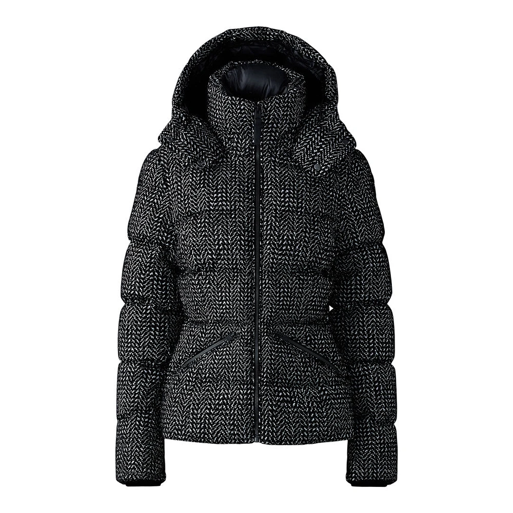 Mackage Madalyn-flp Flocked Medium Down Jacket Black-white, Size: